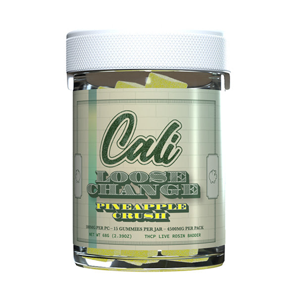 The Cali Extrax Loose Change Gummies 15ct | 4500mg from Cali Extrax comes with a total of 15 gummies. Each gummy is infused with Delta 8 THC, amounting to a total of 4500mg per pack, which breaks down to 300mg per piece, and has a net weight of 66g (2.32oz).