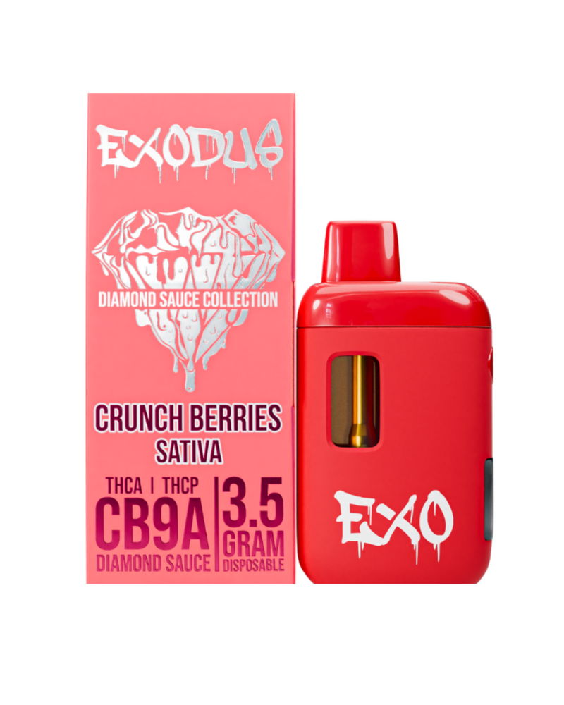 The Exodus Diamond Sauce Disposable is a 3.5-gram Sativa vape with sleek packaging, featuring THCA and THCP for a bold twist. This premium product ensures quality with every puff and is part of the renowned Diamond Sauce Collection by Exodus.