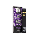 A black Eighty Six Delta 8 Disposable | 2g is positioned next to its box, which is purple and labeled "Eighty Six Brand" with flavors "Grape Soda," "Indica," "Purple Punch," and "Blue Cookies.