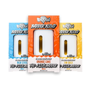 Three vape cartridge boxes labeled "Exodus THCA Live Resin Disposable | 5g" in blue, orange, and yellow colors. Each box features the name of the flavor and strain: "Blue Steel" (Indica), "Orange Cake" (Indica), and "24K Gold" (Sativa). These premium options pair perfectly with our THC-A Live Badder for an enhanced experience.