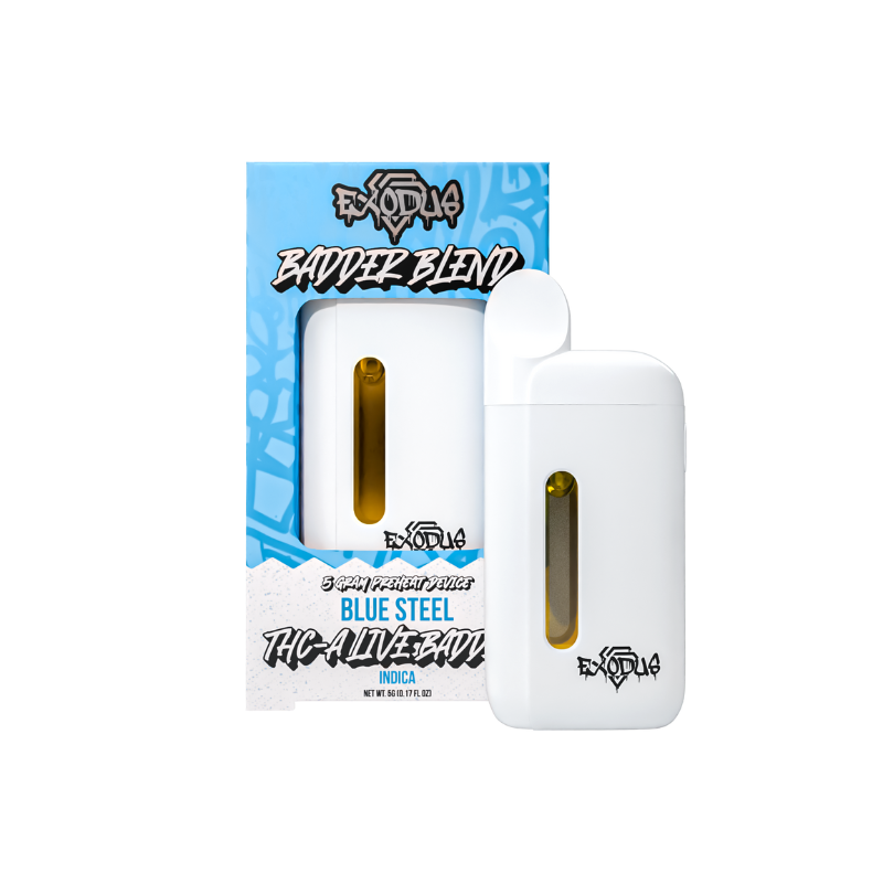 Sure, here's the updated sentence:

Packaging and product of "Exodus THCA Live Resin Disposable | 5g" by Exodus. The product is shown in a white cartridge with a window displaying the content, part of the Exodus 5G THCA Disposables line.