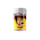 A clear plastic jar labeled "Exodus Zooted Zeries Gummies | 7500mg" from Exodus, containing 20 pieces of Hemp-derived THC gummies with THCA, THCP, THCB, DELTA10, and KURRYTHC mentioned on the label.