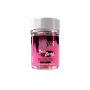 A plastic jar of Exodus Zooted Zeries Gummies, labeled "Sour Berry" and featuring a pink and black design. The jar contains 7500mg of gummies with various cannabinoids, including hemp-derived THC, THCA, THCP, and THCB. It has a white screw cap.
