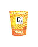 The FVKD High Potency Gummies 10ct offers 6,000mg of hemp-derived THCA (including THC-P, D8, and D9) in a delightful mango flavor. The orange and yellow packaging features potency and flavor icons.