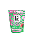 The FVKD High Potency Gummies feature vibrant green and pink packaging and contain 10 pieces, each with a total of 6000 mg THC-P + D8 + D9, derived from hemp.