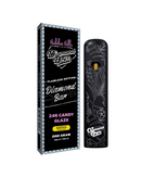 A black vape pen with geometric designs stands beside its box labeled "Hidden Hills Diamond Boyz THCP Disposable | 1g," promising a premium Hidden Hills experience.