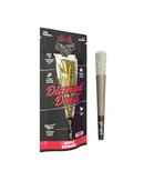 A premium 2.2g Hidden Hills Diamond Boyz Pre Roll with a glittery tip sits beside its branded packaging, highlighting the quality of Hidden Hills pre rolls.