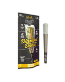 A premium Hidden Hills Diamond Boyz Pre Roll | 2.2g stands upright beside its Hidden Hills packaging, highlighting product details and distinctive branding.