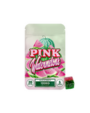 A bag labeled "Hidden Hills Pack-A-Punch Gummies" by Hidden Hills, with a watermelon graphic, dosage info of 100mg per bag (20mg each, 5 pieces), and one gummy beside the bag. Made with premium cannabis extracts.