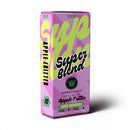 A pink rectangular box labeled "Honeyroot Super Blend Disposable | 1g" by Honeyroot. The box with green and black text contains a 1g hybrid, disposable device featuring THC, THC-P, and Liquid Diamonds.