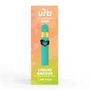 A box of Urb Liquid Badder Disposable | 3g labeled "Sativa" and "Delta-8 THC" with a "Lime Pixie" flavor. The gradient orange and green packaging features a picture of the disposable vape pen.