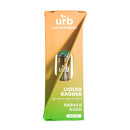 A Urb Liquid Badder Cartridge 2.2g in Papaya Kush flavor. Packaging indicates it's an Indica blend containing Delta 8, THC-A, THC-B, and THC-P. This premium product features Live Resin for an enhanced experience.