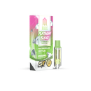 A rectangular box labeled “Modus Platinum Blend Cartridge | 2g” by Modus, flavored Watermelon Zkittles, 2000mg, with a small, clear cartridge beside it. The box is pink, green, and white with diamond and watermelon imagery. Featuring the premium Modus Platinum Blend Vape Carts, this product promises an exceptional experience.