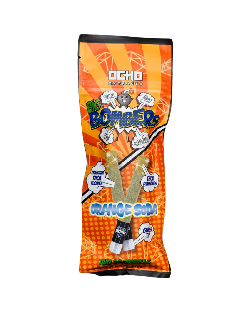 A package of candy in orange and white evokes the sweet allure featured in Ocho Extracts Big Bomber THCA Pre Rolls | 4g, combining vibrant hues with delightful flavors.