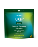 Urb Delta 9 THC Gummies by Urb come in a green and blue resealable package with 35 vegan gummies (350mg total Delta 9 THC) in dragonberry lemonade flavor.