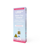 Urb 3g THC-A Iced Diamonds Disposable Vape, Frosted Strawberry flavor with fruity terpenes. It features THC-A Iced Diamonds and THCP in a sativa blend with cooling menthol for a refreshing experience. Net weight: 0.11 oz (3g).