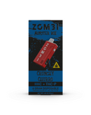 The "Zombi HHC Monster Box" disposable from Zombi, named "Crunchy Churro," features a red vape pen illustration and offers a potent blend of HHC and THC-P in a 6g format.