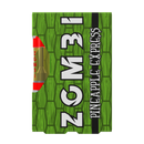 A green packaging with a bamboo pattern labeled "Zombi Live Badder Vape Cartridges | 2g," featuring Delta 8 THC.