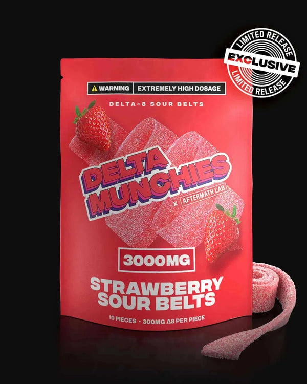 Delta Munchies Delta 8 Sour Belts 3,000mg 10ct - Strawberry