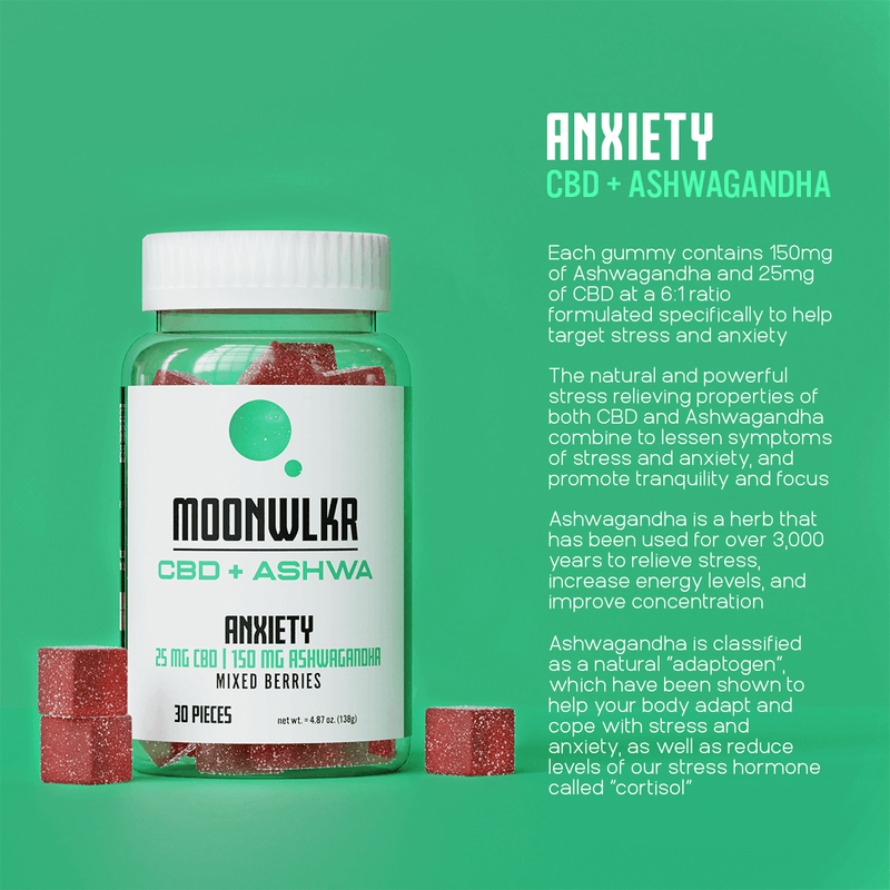 Moonwlkr CBD & Ashwagandha Anxiety Relief Gummies - Mixed Berry 30ct