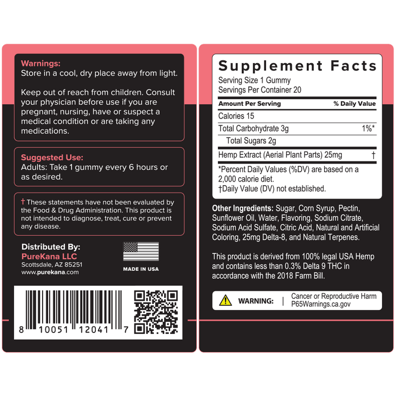 PureKana Delta 8 Gummies 500mg 20ct - Watermelon