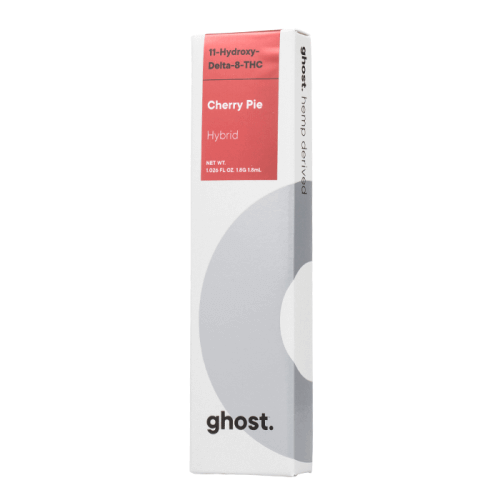 A white and gray box labeled "Ghost" contains a Ghost Delta 11 Disposable Vape | 1.8g, net wt 1.025g. Perfect for those who enjoy Disposable Vapes.