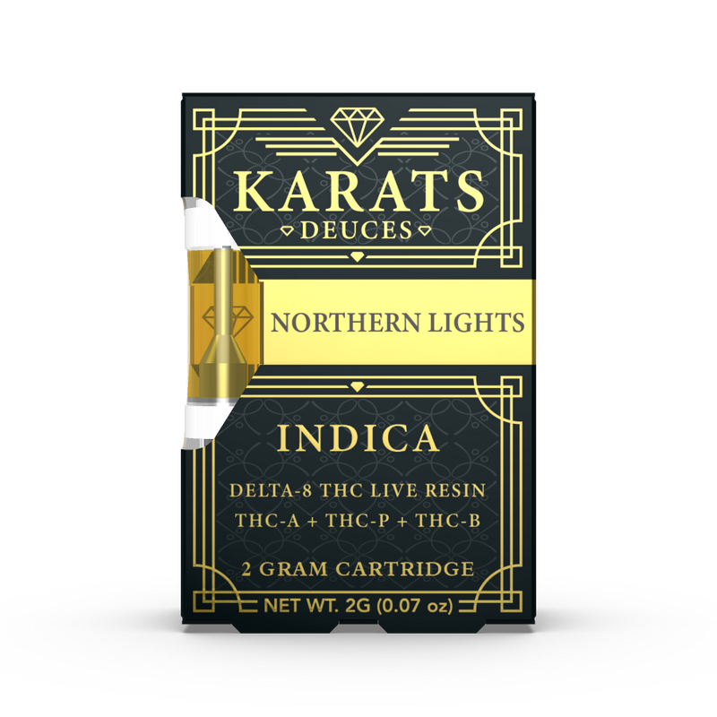 A Carats Karats Deuces Blend Vape Cartridge | 2g branded box containing a 2-gram Delta-8 THC live resin cartridge, enriched with premium THCA and Live Resin Terpenes.