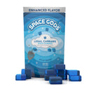 A package of Space Gods Gummies Delta 9 | 10ct, Wild Berry flavor, with 300 mg total, containing 15 mg THC and 15 mg CBD per piece. These hemp-derived Delta 9 gummies are blue and rectangular, displayed in front of the package.