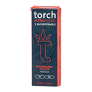 A red and black rectangular package labeled "Torch Nitro Blend THC-A Disposables | 3.5g" with the text "Strawberry Gelato Indica" and logo, containing 3.5g (0.123 oz) infused with THC-P for an enhanced experience.
