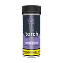 A bottle of Torch Nitro Blend XXL Gummies | 7000mg by Torch in Cotton Candy Grape flavor with a black cap. The bottle has a high dose warning label at the bottom, ensuring you enjoy the potent effects of these live resin-infused delights responsibly.