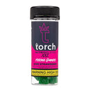 A bottle of Torch Nitro Blend XXL Gummies | 7000mg containing 7000mg of active ingredients with a high dosage warning at the bottom. The bottle has a pink and black label, showcasing the superior quality of live resin.